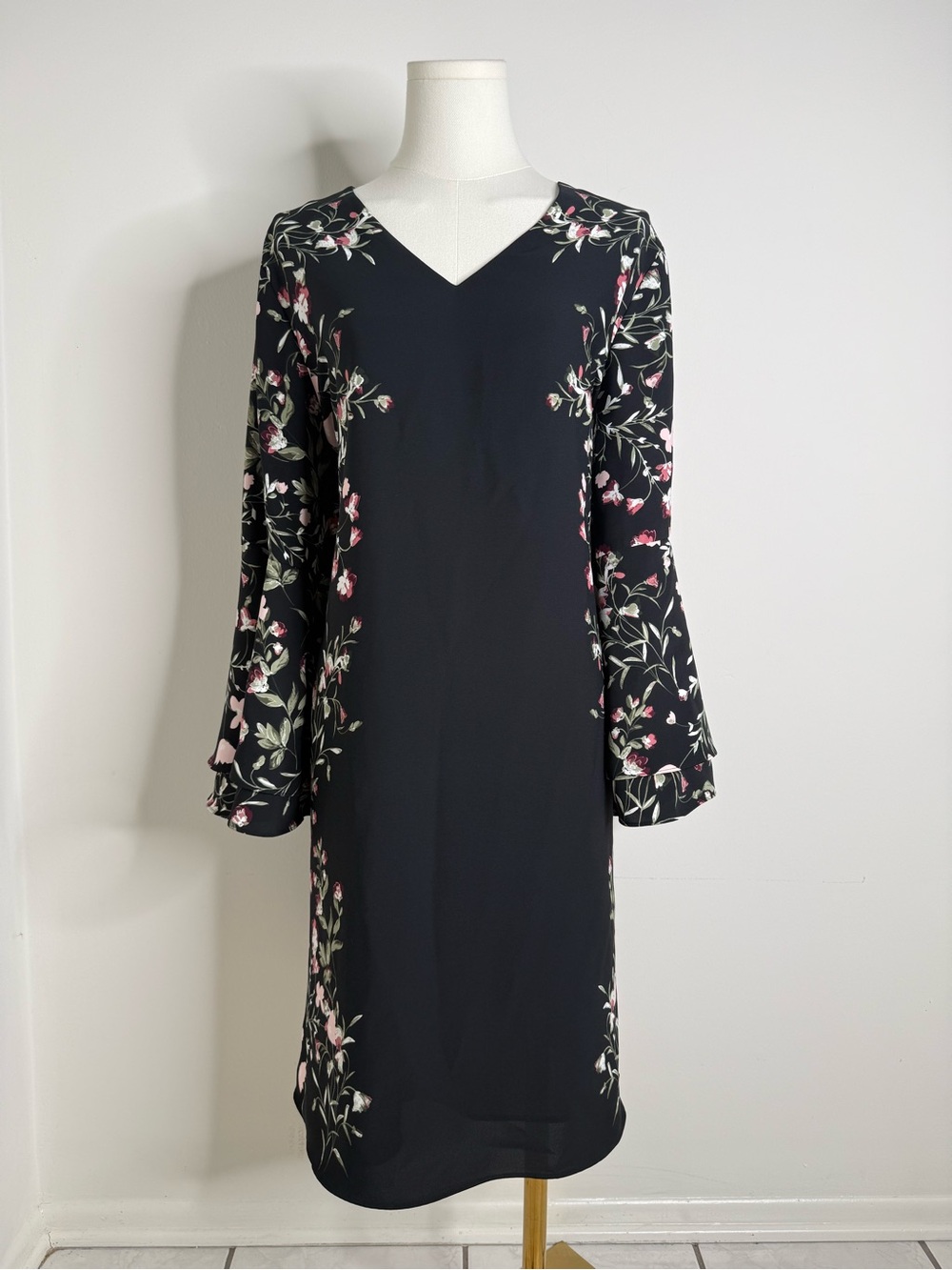 Alfani Black Midi Dress with Pink & Green Floral Trim